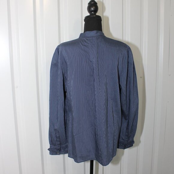 Kobi Halperin Womens Brittany Striped Button Down Blouse Blue Ruffles Size L EUC - Picture 2 of 6